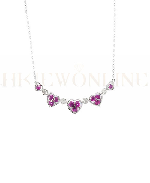 18K White Gold Ruby / Sapphire White Sapphire Heart Necklace