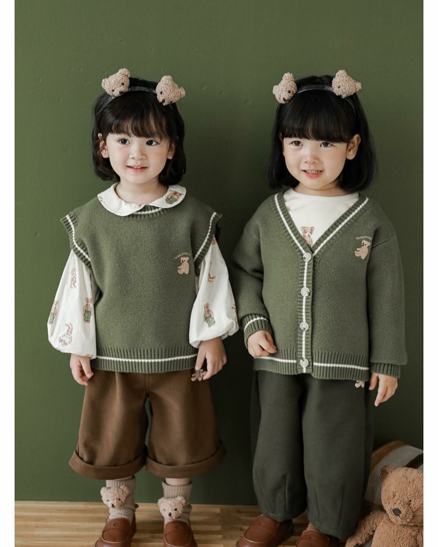 森綠小熊背心/森綠小熊針織外套