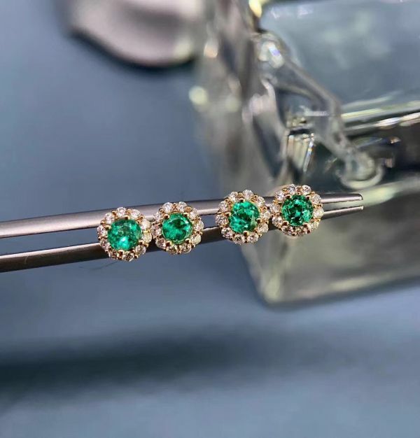 天然哥倫比亞祖母綠 耳釘