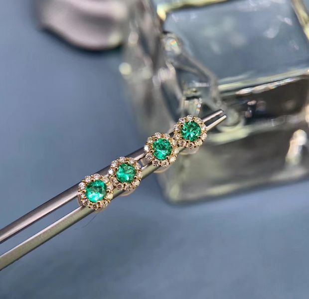 天然哥倫比亞祖母綠 耳釘