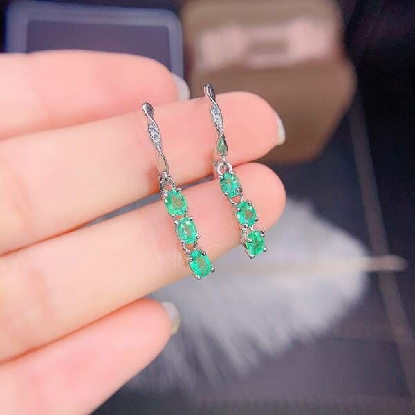 天然哥倫比亞祖母綠 耳釘