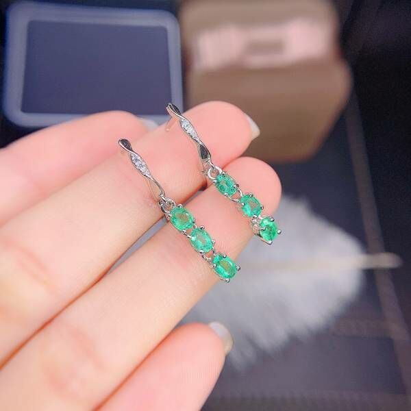 天然哥倫比亞祖母綠 耳釘