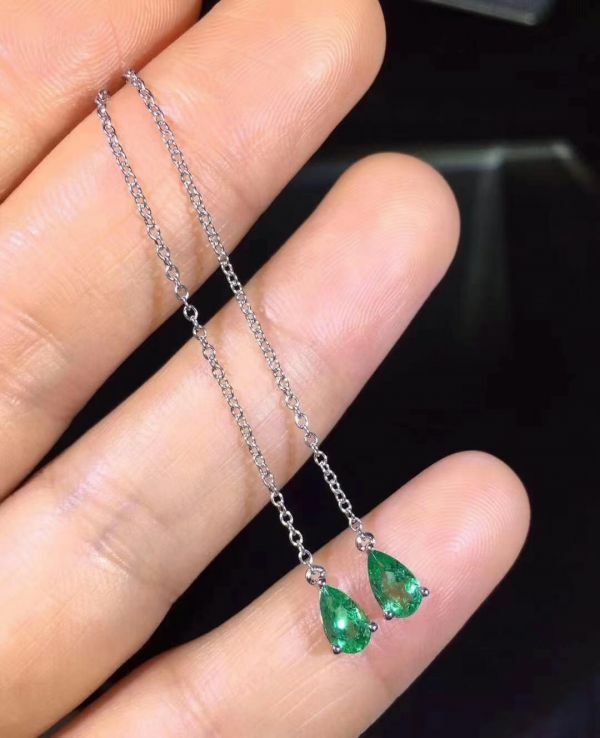 天然哥倫比亞祖母綠 耳線