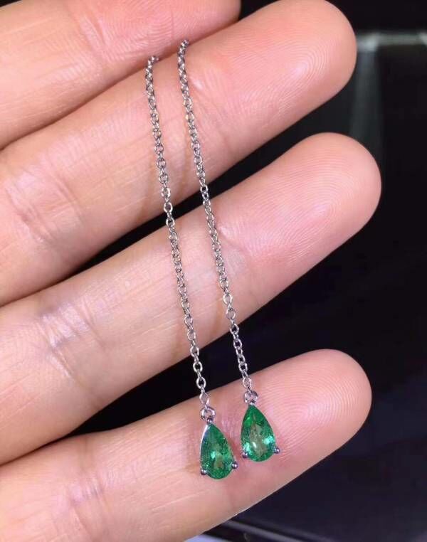 天然哥倫比亞祖母綠 耳線