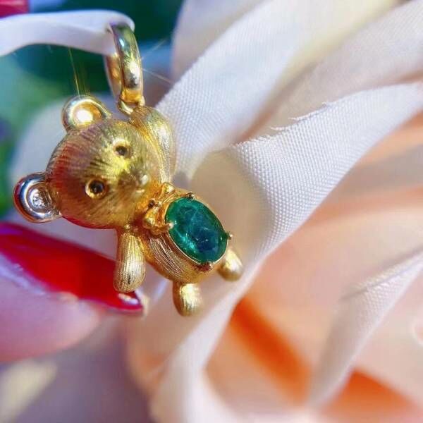 萌系泰迪熊  祖母綠 古典拉絲工藝墜子