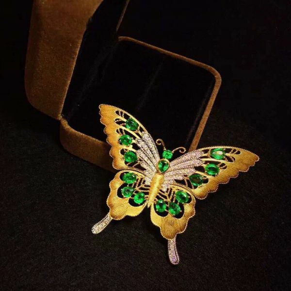 蝴蝶多寶石  祖母綠 別針＆墜子 2用