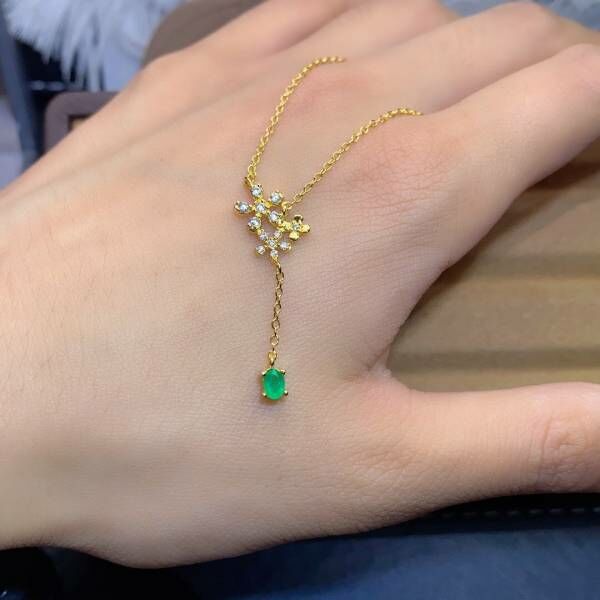 小花鎖骨鏈 祖母綠美墜
