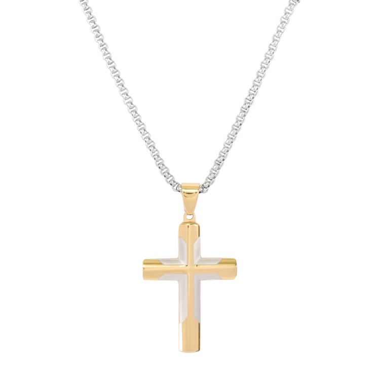 白鋼項鍊，男士項鍊 十字架cross；融合傳統與酷感創新設計（3532金色）