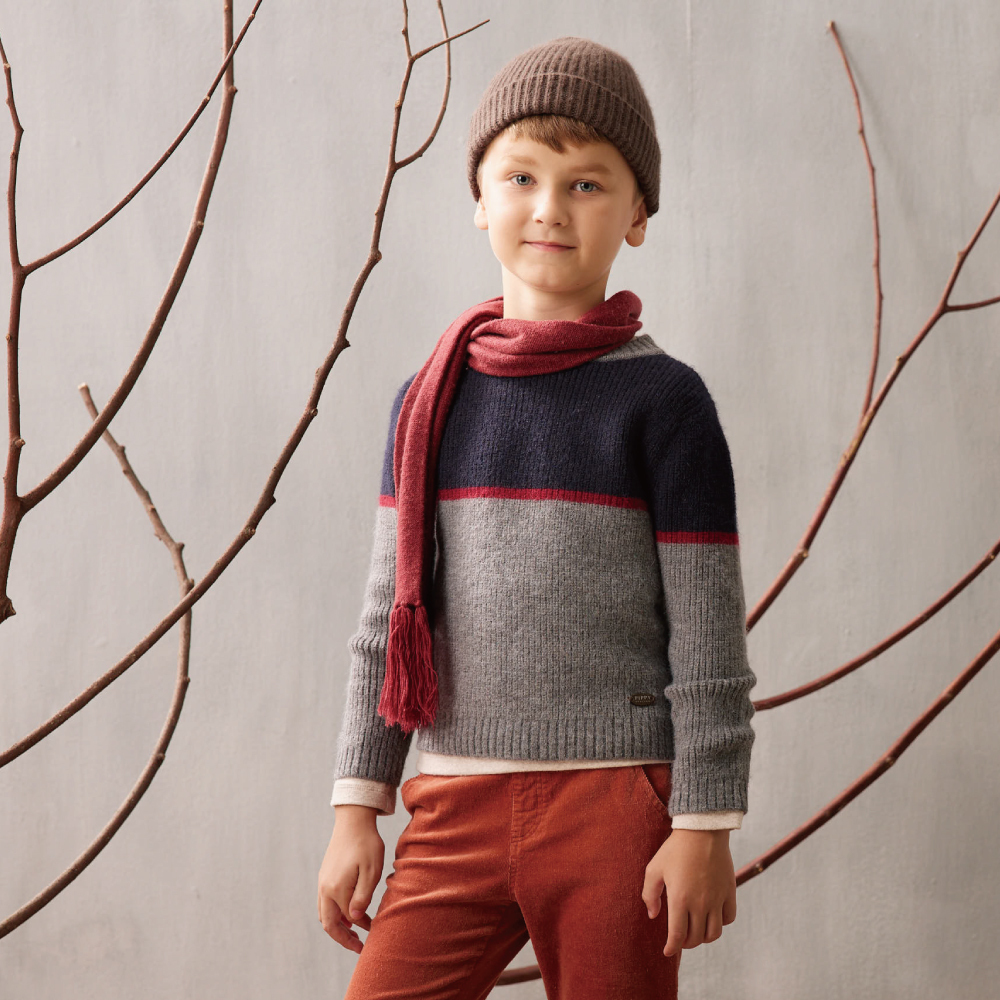 PIPPY 簡約剪接暖暖圓領長袖毛衣 灰