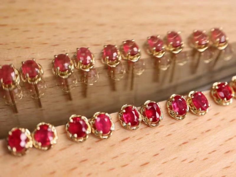 (11.24T)高品質緬甸新燒紅寶石 耳環