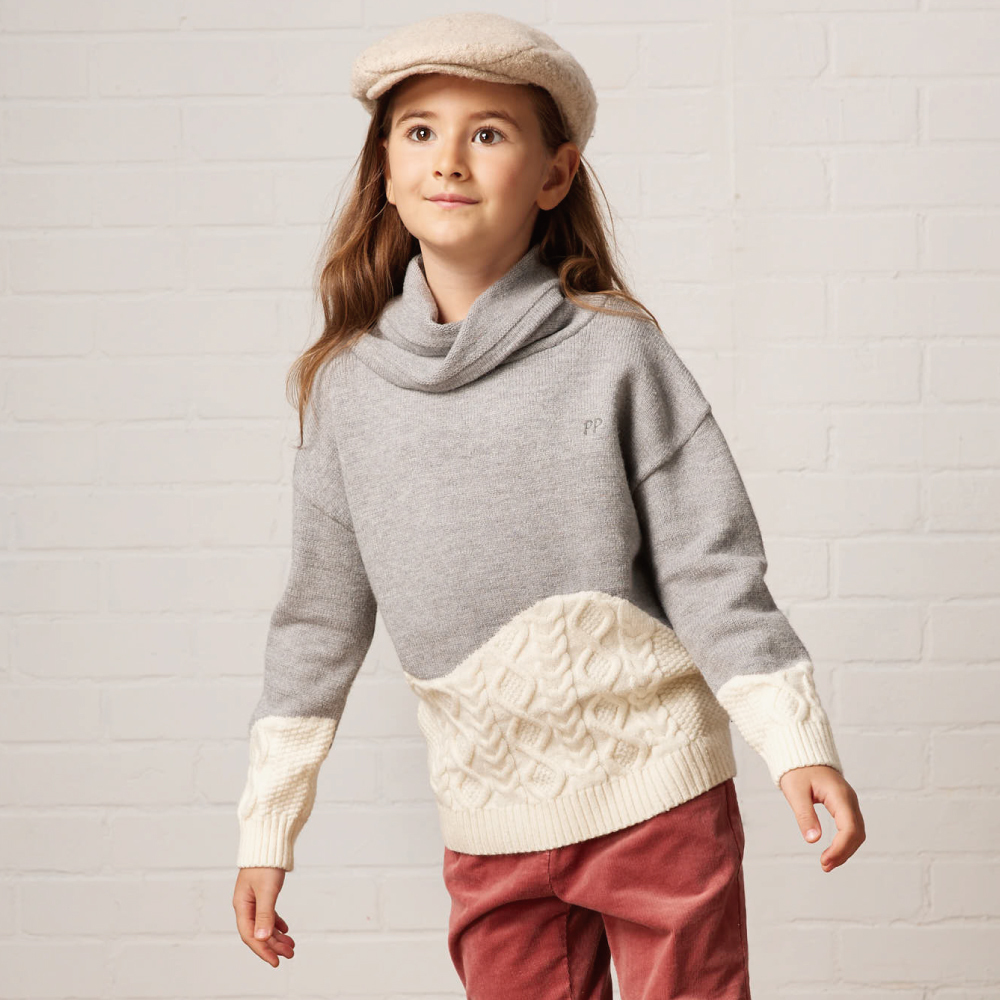 PIPPY冬日暖心麻花織紋高領毛衣 灰