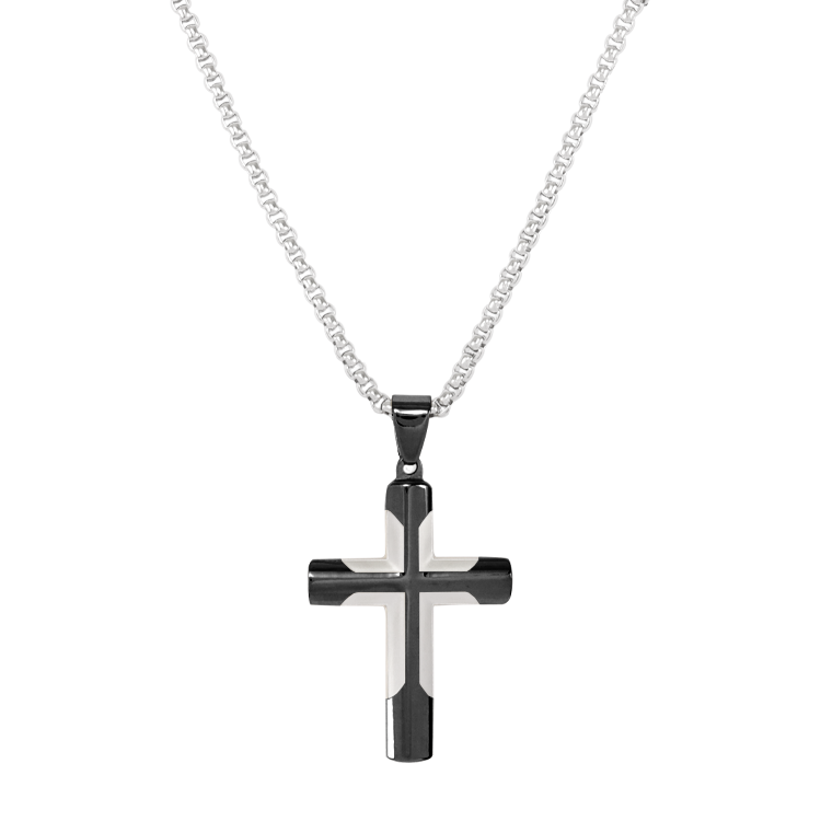 白鋼項鍊，男士項鍊 十字架cross；融合傳統與酷感創新設計（3532黑色）