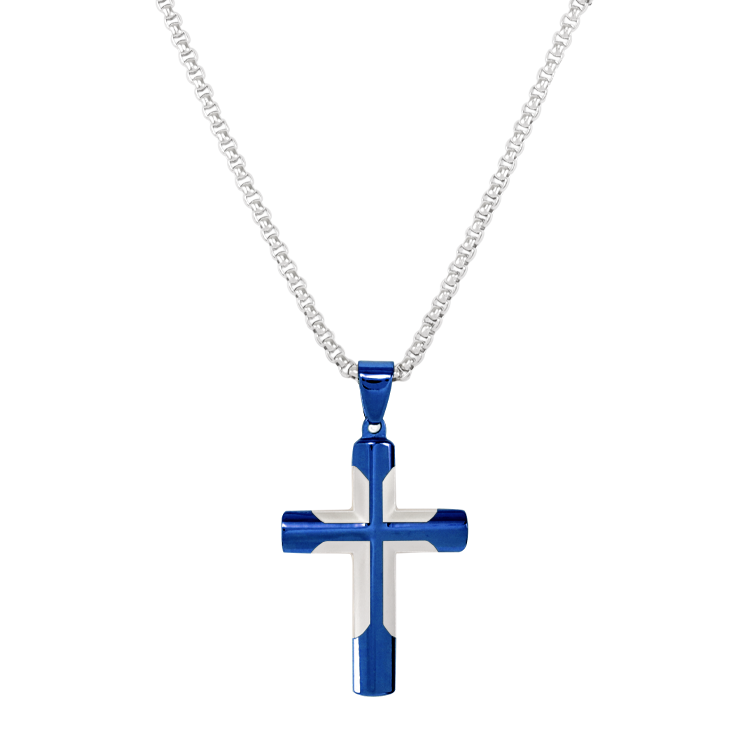 白鋼項鍊，男士項鍊 十字架cross；融合傳統與酷感創新設計（3532藍色）