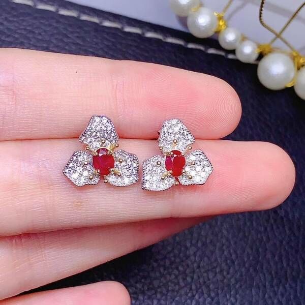 (11.24E)高品質緬甸新燒紅寶石 耳環