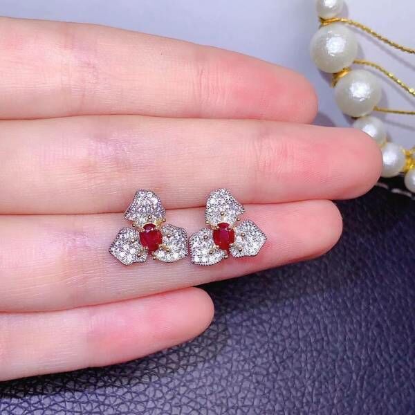 (11.24E)高品質緬甸新燒紅寶石 耳環