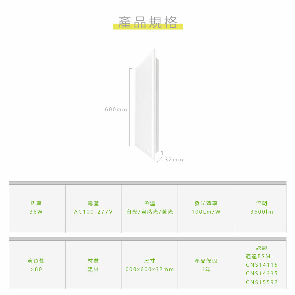 平板燈 36W 60X60cm規格