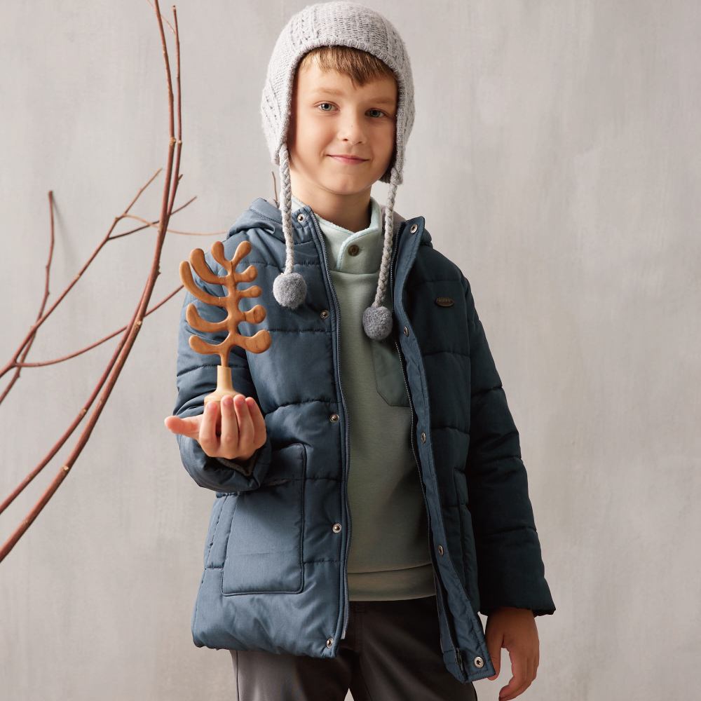 PIPPY 簡約暖暖大口袋風衣連帽舖棉外套 藍綠