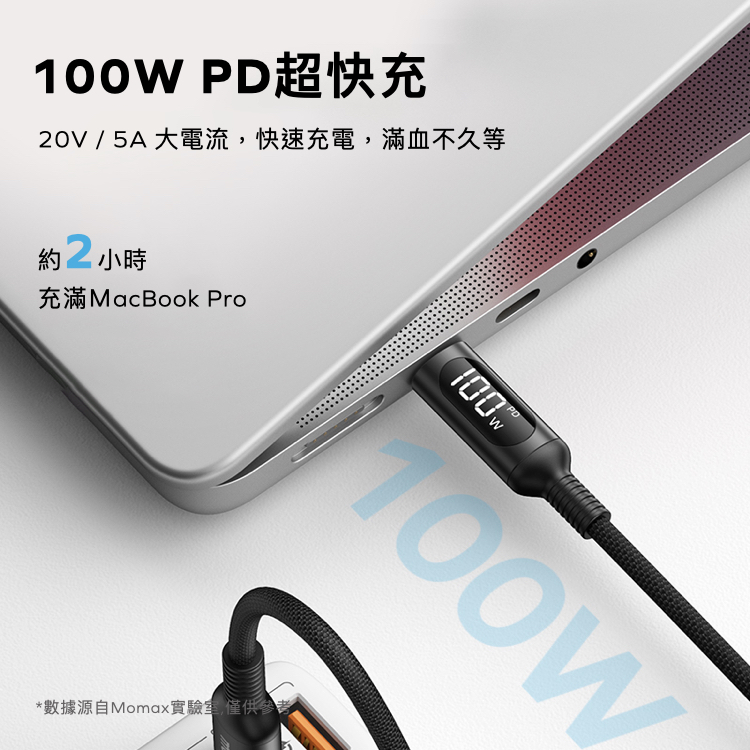 Elitelink Type-C to Type-C PD 100W LED數位顯示充電傳輸線