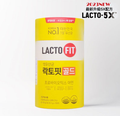 LACTO FIT【黃色】鍾根堂 最新升級5X配方 乳酸菌益生菌 黃金版 腸胃健康 (2g*50包)(平行進口)
