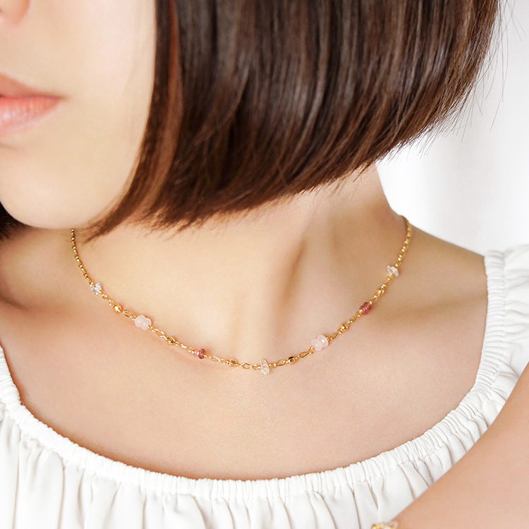 ｜桃花｜繁星點點 – 粉晶碧璽 – 項鍊