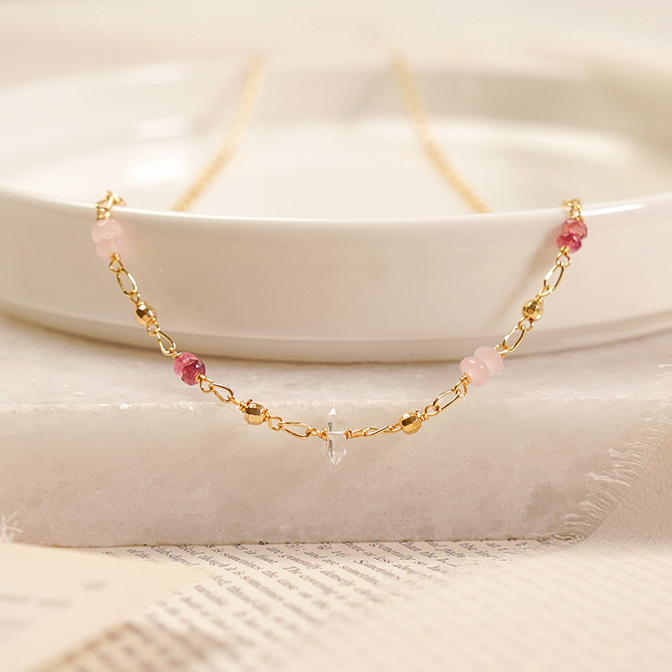 ｜桃花｜繁星點點 – 粉晶碧璽 – 項鍊