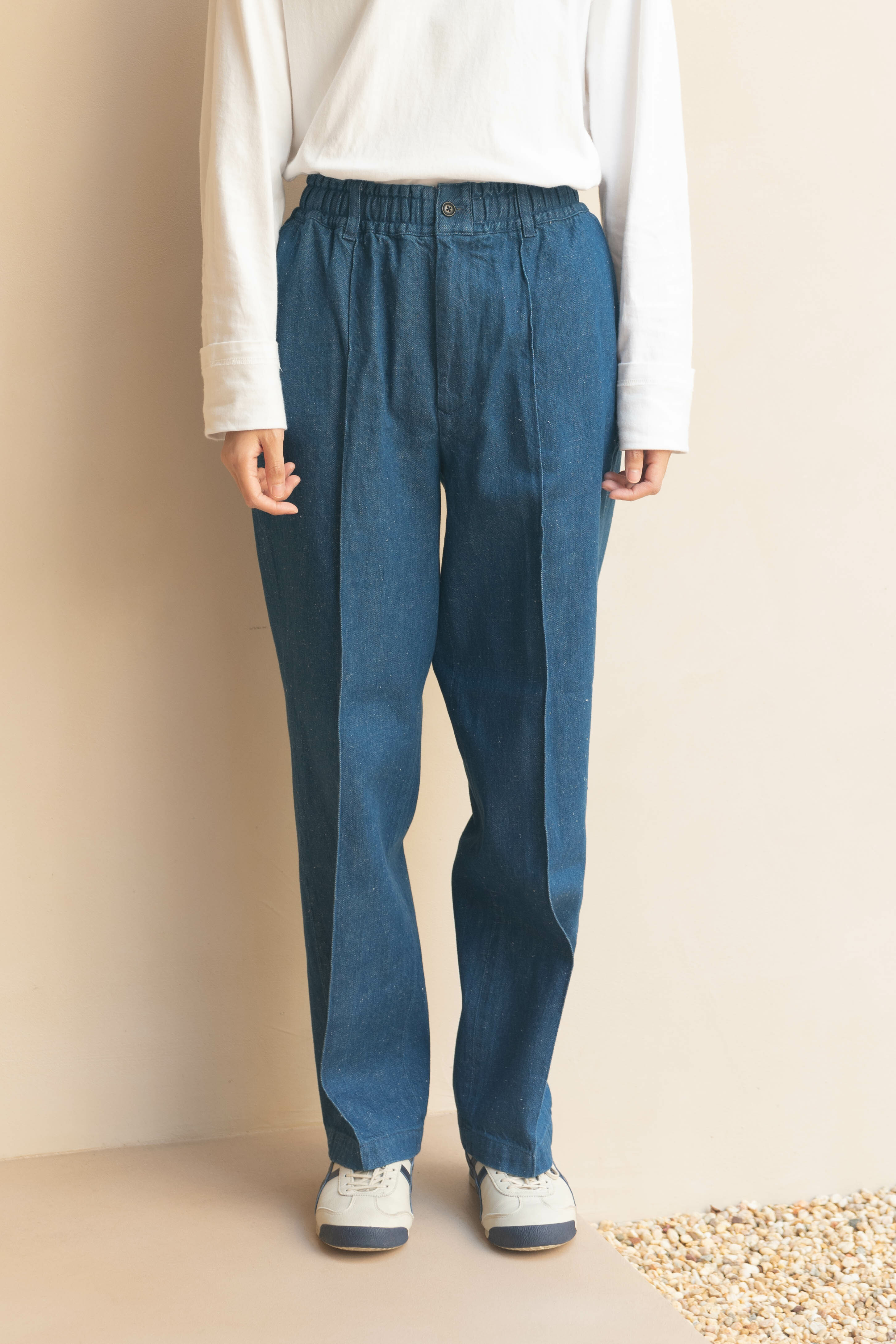 FARAH WOMEN'S WIDE TAPERED EASY PANTS -BLUE / LIGHT BLUE