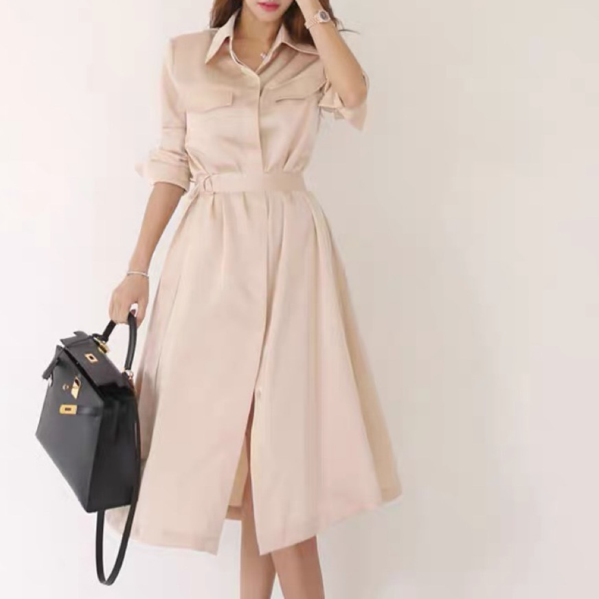 DR23W1106 絲質中長傘形連身裙