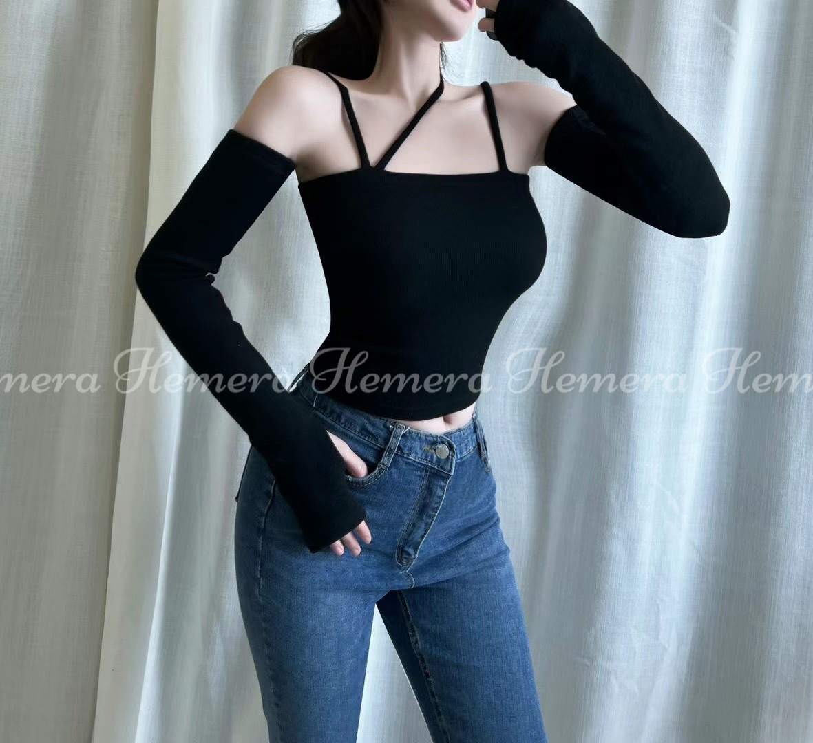 TP23W1112 不規則背心甩手袖上身