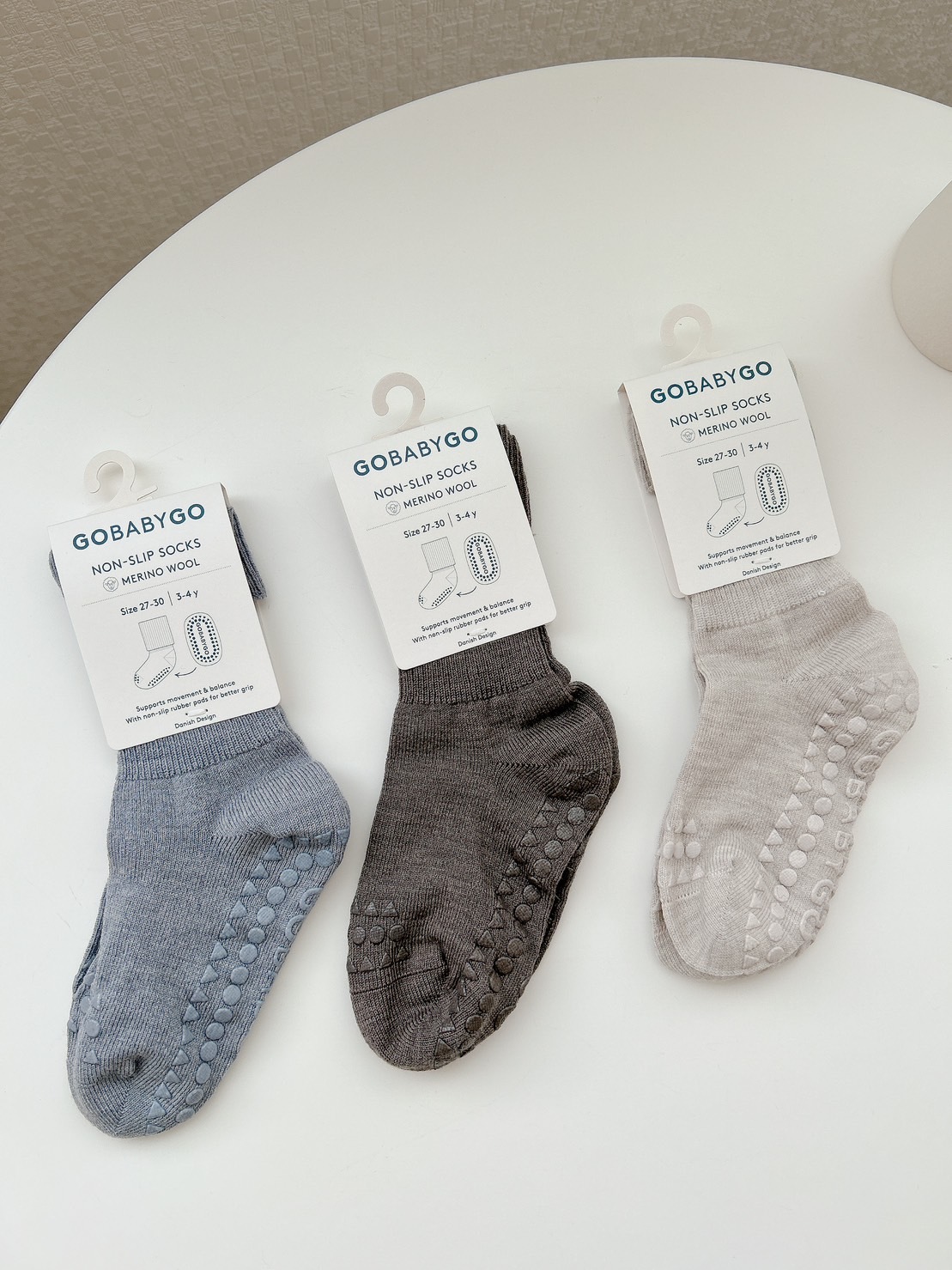 丹麥GoBabyGo 美麗諾羊毛防滑襪 - Sand