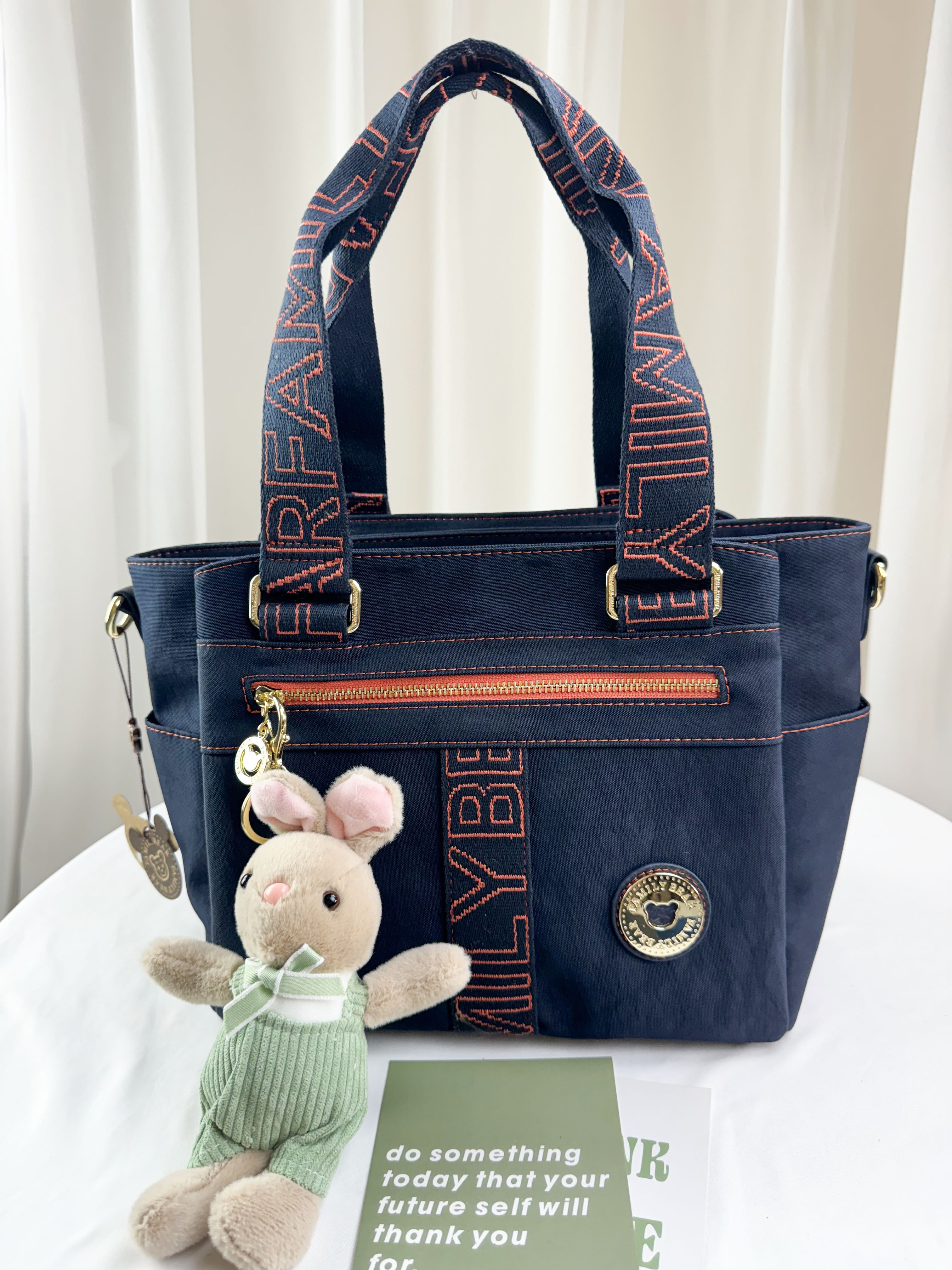 GOODS 藍橙織帶防潑水手提包 / 側背包 附兔兔吊飾 #2776