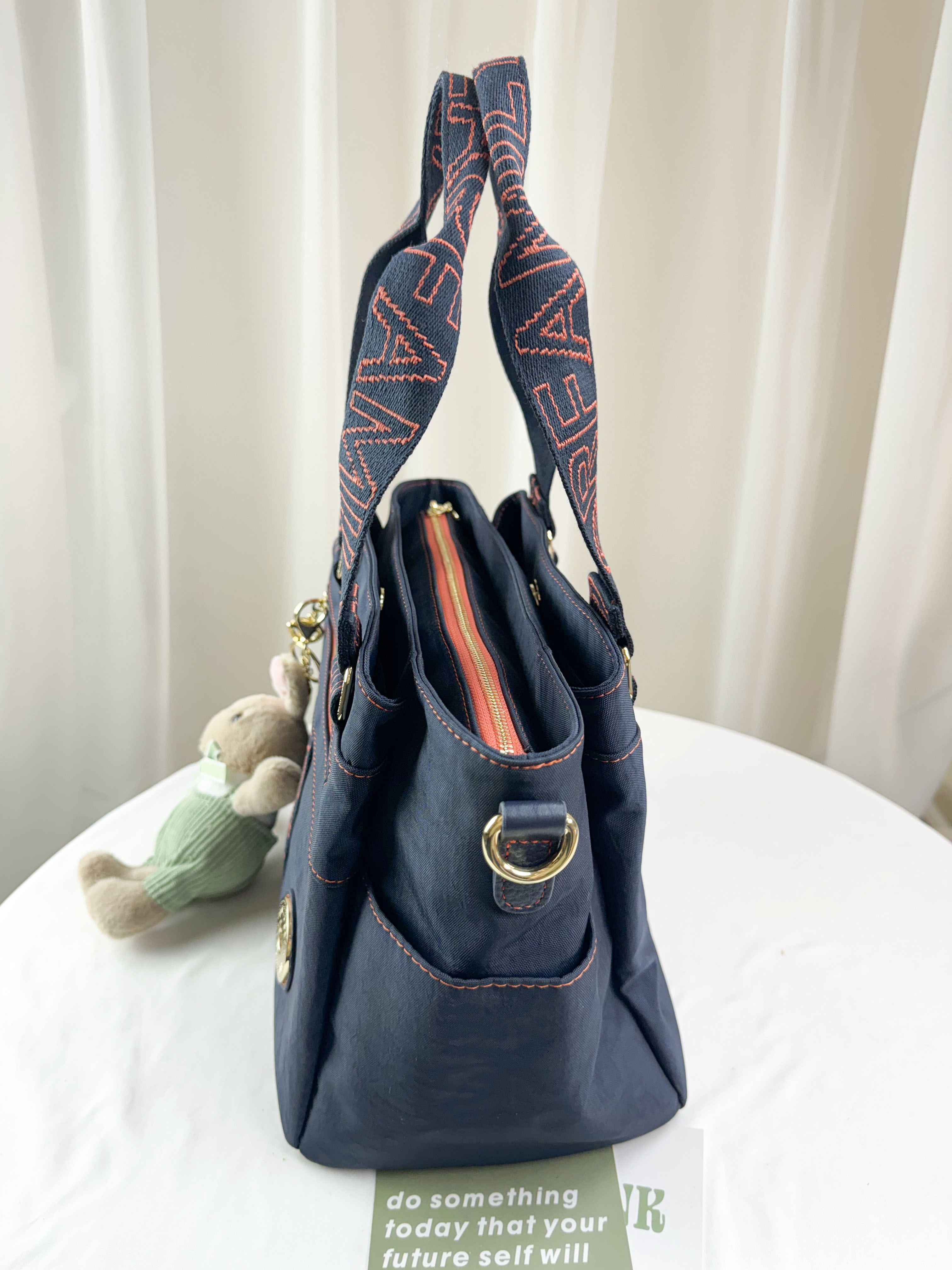 GOODS 藍橙織帶防潑水手提包 / 側背包 附兔兔吊飾 #2776