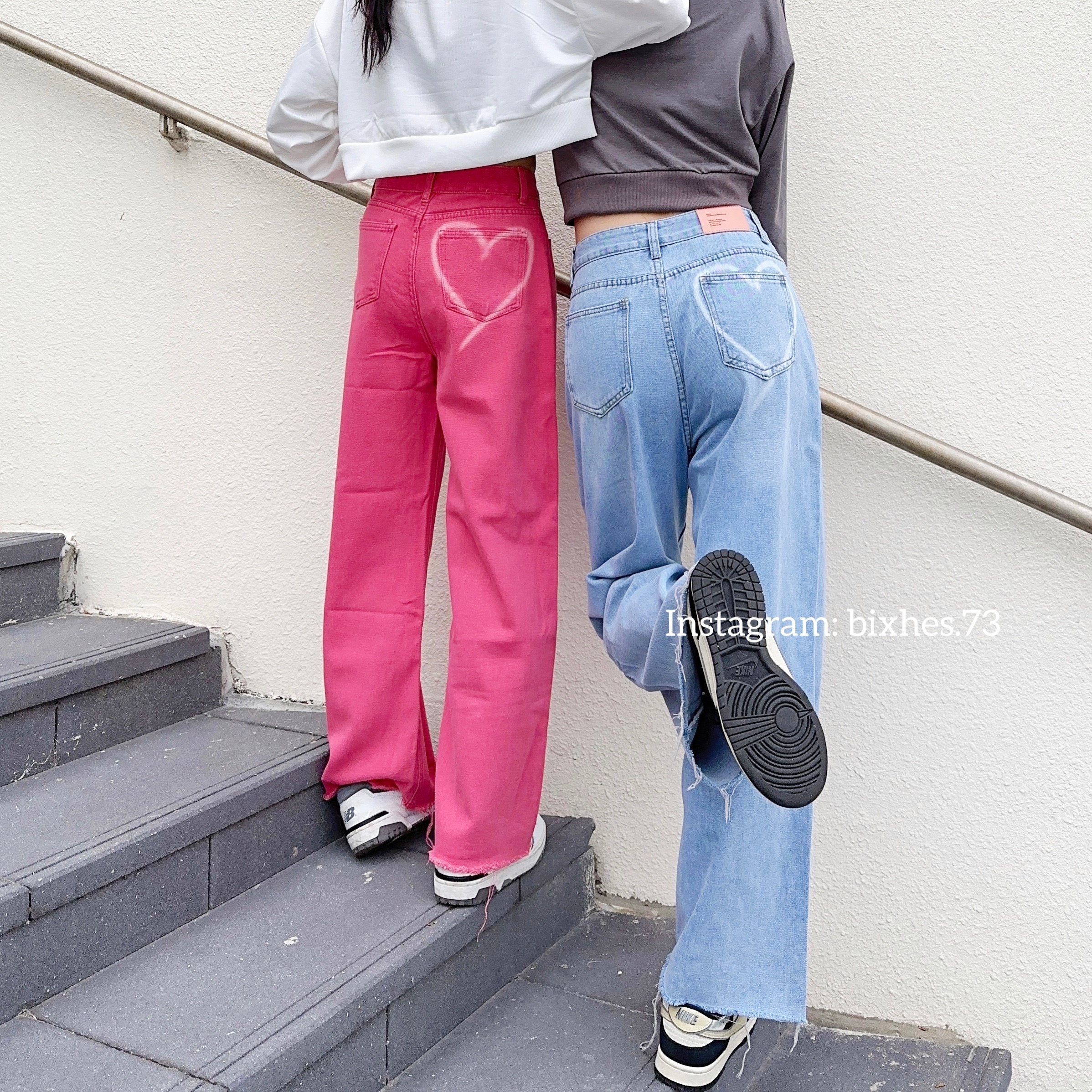 後口袋噴漆愛心牛仔褲(E00060)