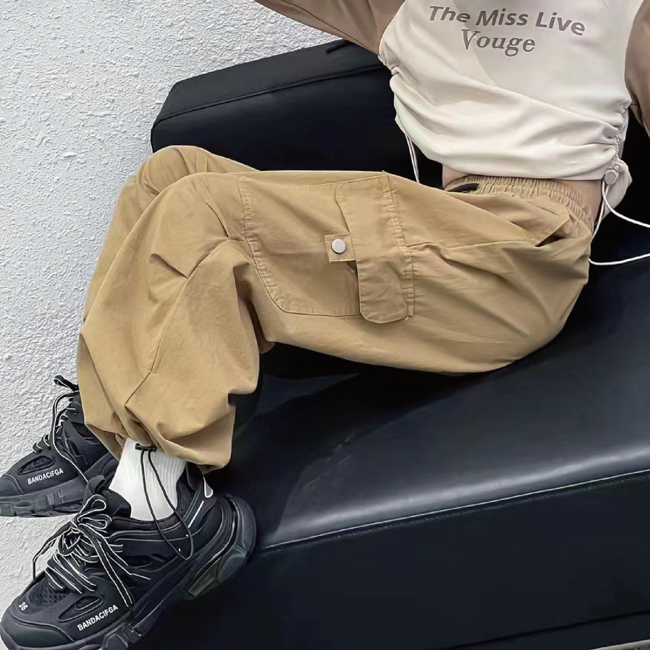 【H35341】個性抽繩束口設計工裝褲