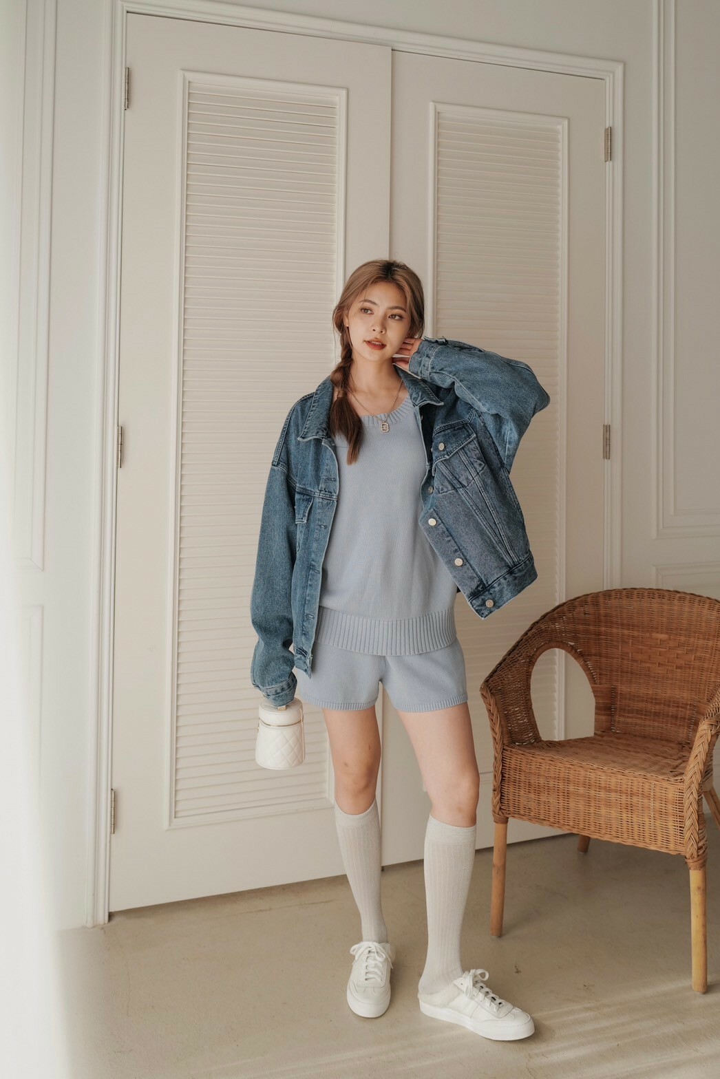 蓬袖針織套裝_AMISSA（藍）