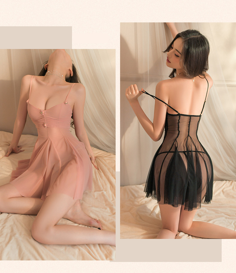 史黛絲，優雅純欲透視網紗吊帶睡裙，情趣內衣