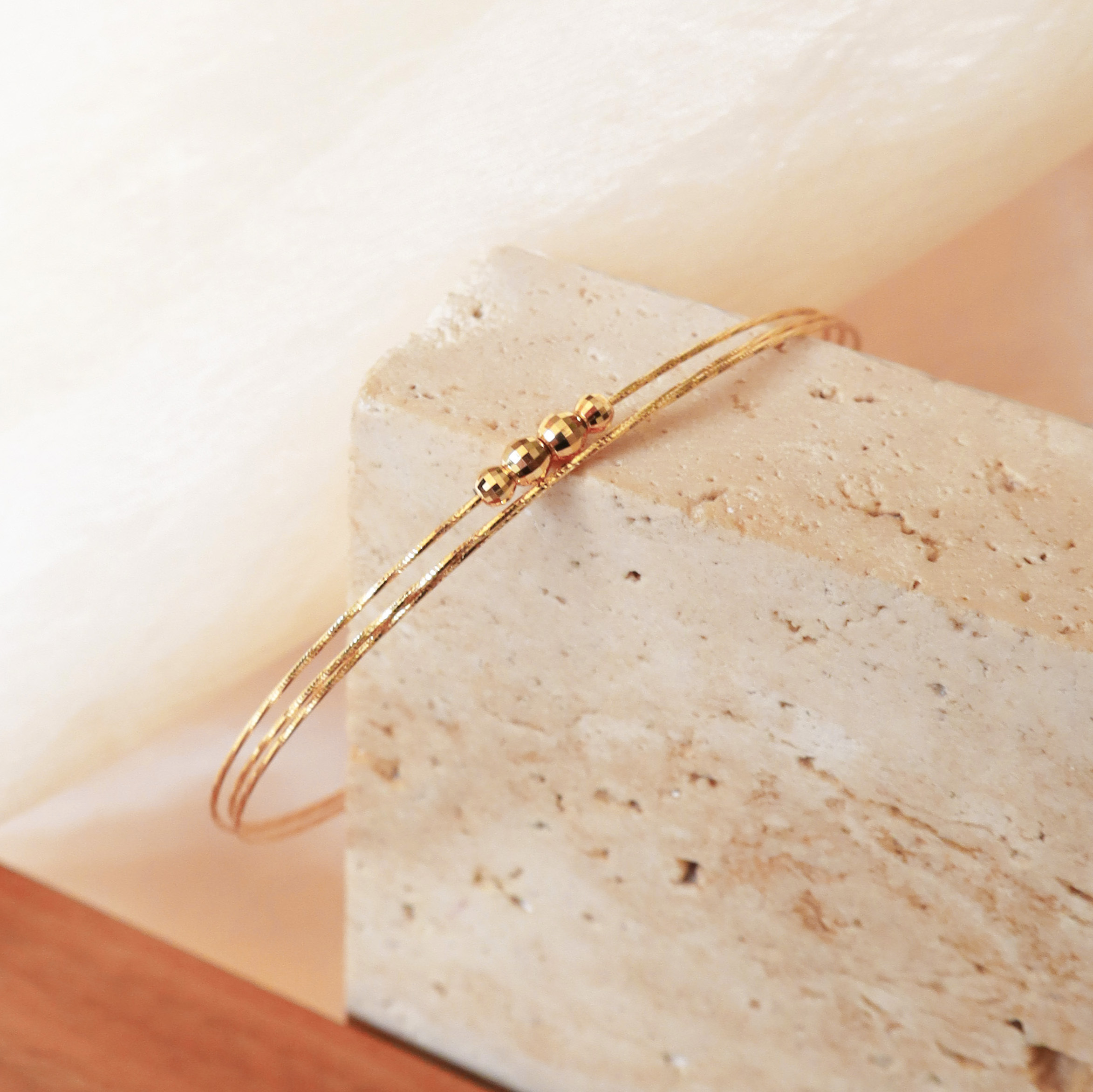 18K/日本設計款系列-層次線條金球手環