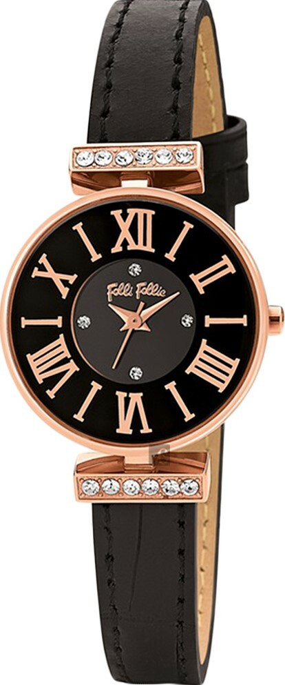 萬年鐘錶 - FOLLI FOLLIE  羅馬字黑面優雅皮革款女錶  WF13B014SSK 錶徑26MM