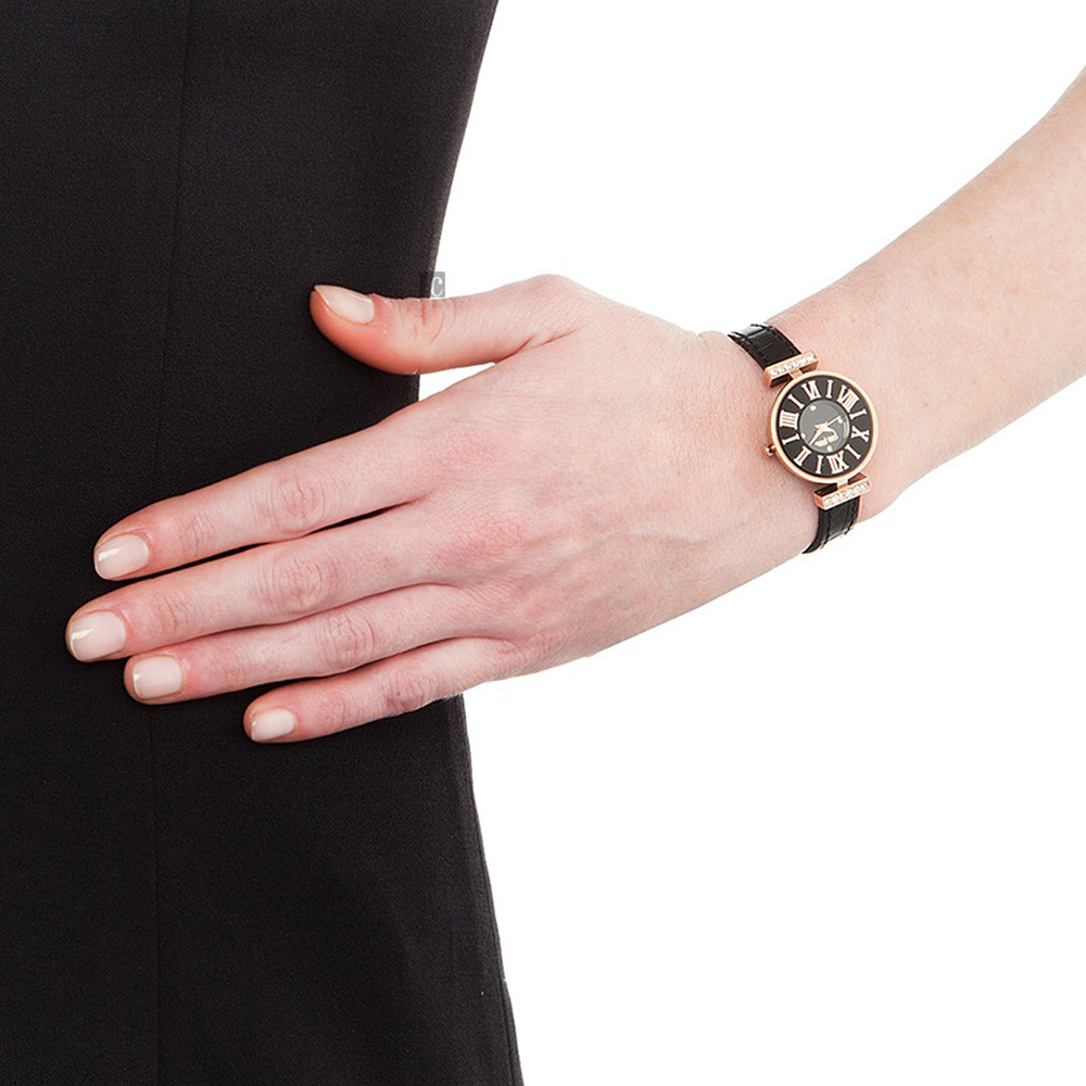 萬年鐘錶 - FOLLI FOLLIE  羅馬字黑面優雅皮革款女錶  WF13B014SSK 錶徑26MM