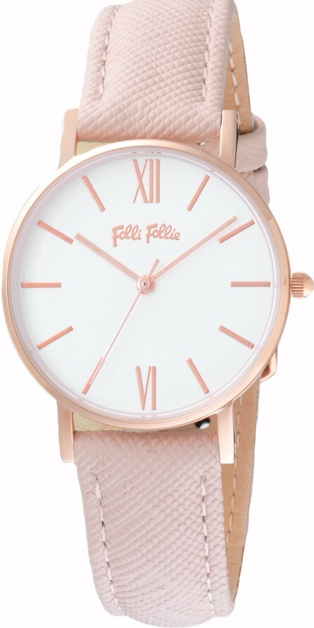 萬年鐘錶 - FOLLI FOLLIE 優雅粉皮革款典雅女錶  WF18R034SPW  錶徑32MM