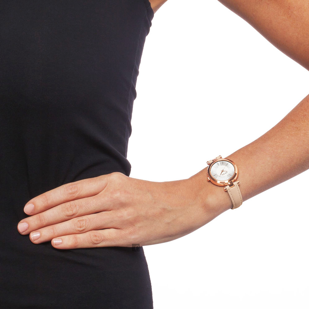 萬年鐘錶 - FOLLI FOLLIE   杏色皮革款典雅女錶  WF16R009SPS  錶徑30MM