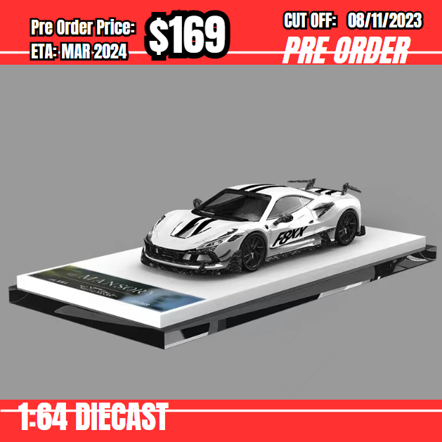 PO-$169 * Aurora Model * 1:64 Ferrari F8 Tributo Mansory white w/livery [OD02/11]
