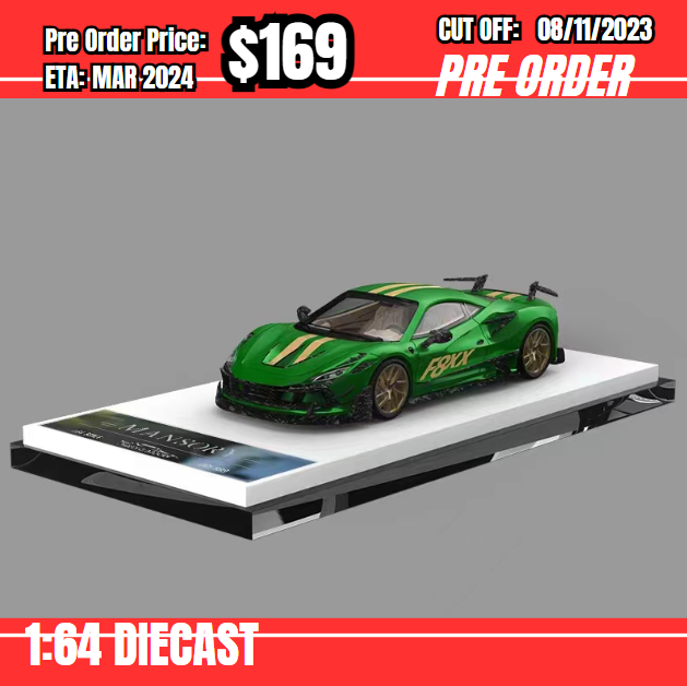 PO-$169 * Aurora Model * 1:64 Ferrari F8 Tributo Mansory Green w/livery [OD02/11]