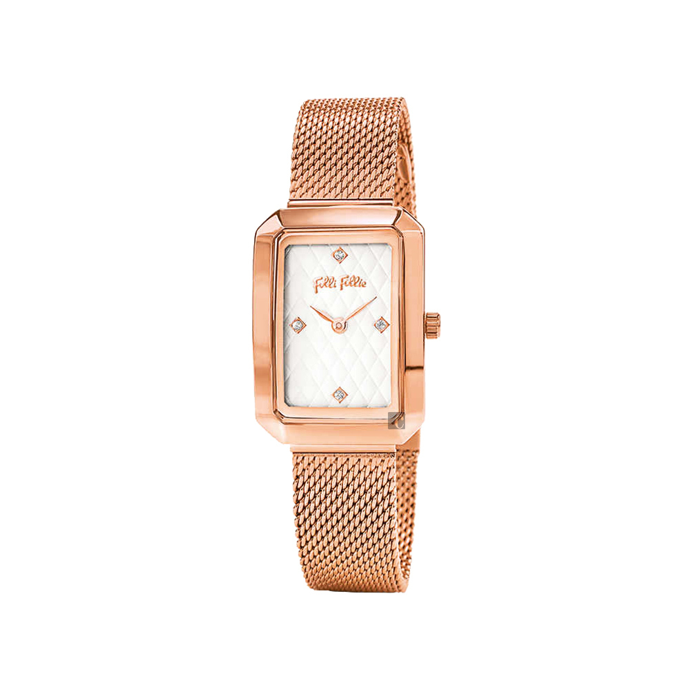 萬年鐘錶 - FOLLI FOLLIE   WONDERFLY   玫瑰金米蘭帶方型典雅女錶  WF16R026BSW  錶徑22MM