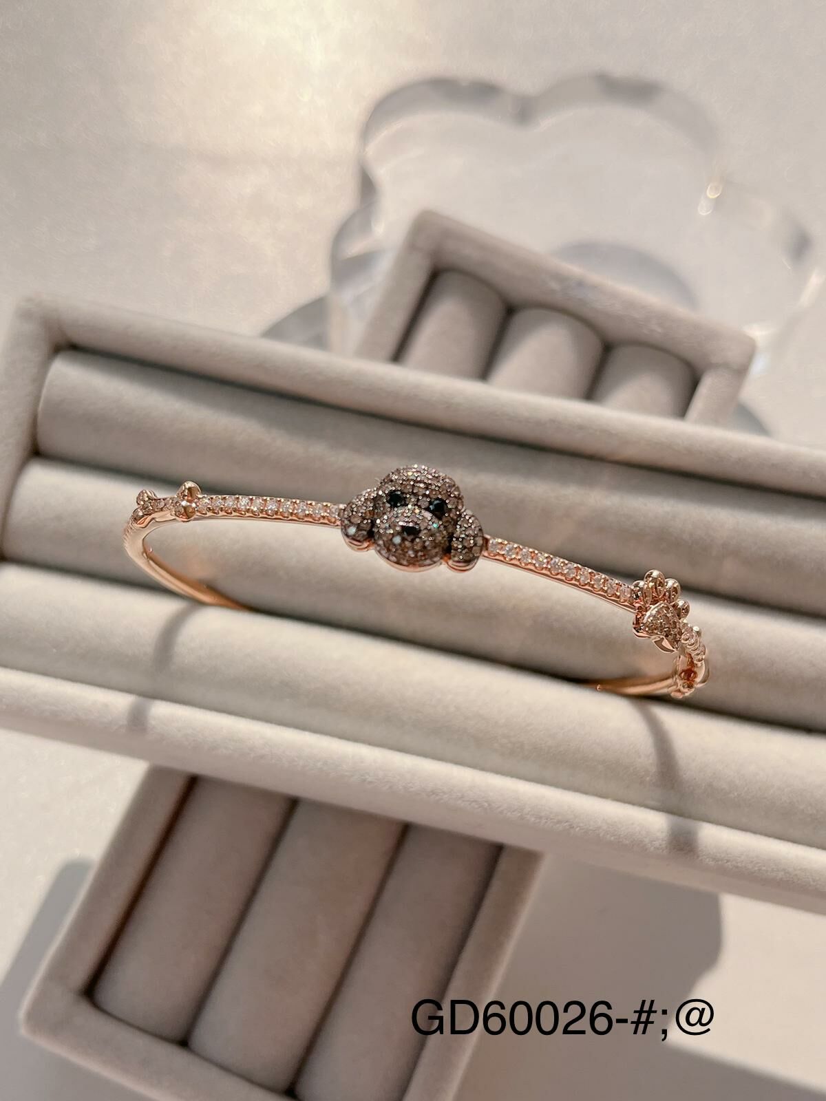18K Rose Gold Poodle Diamond Bangle ( Welcome for Order )