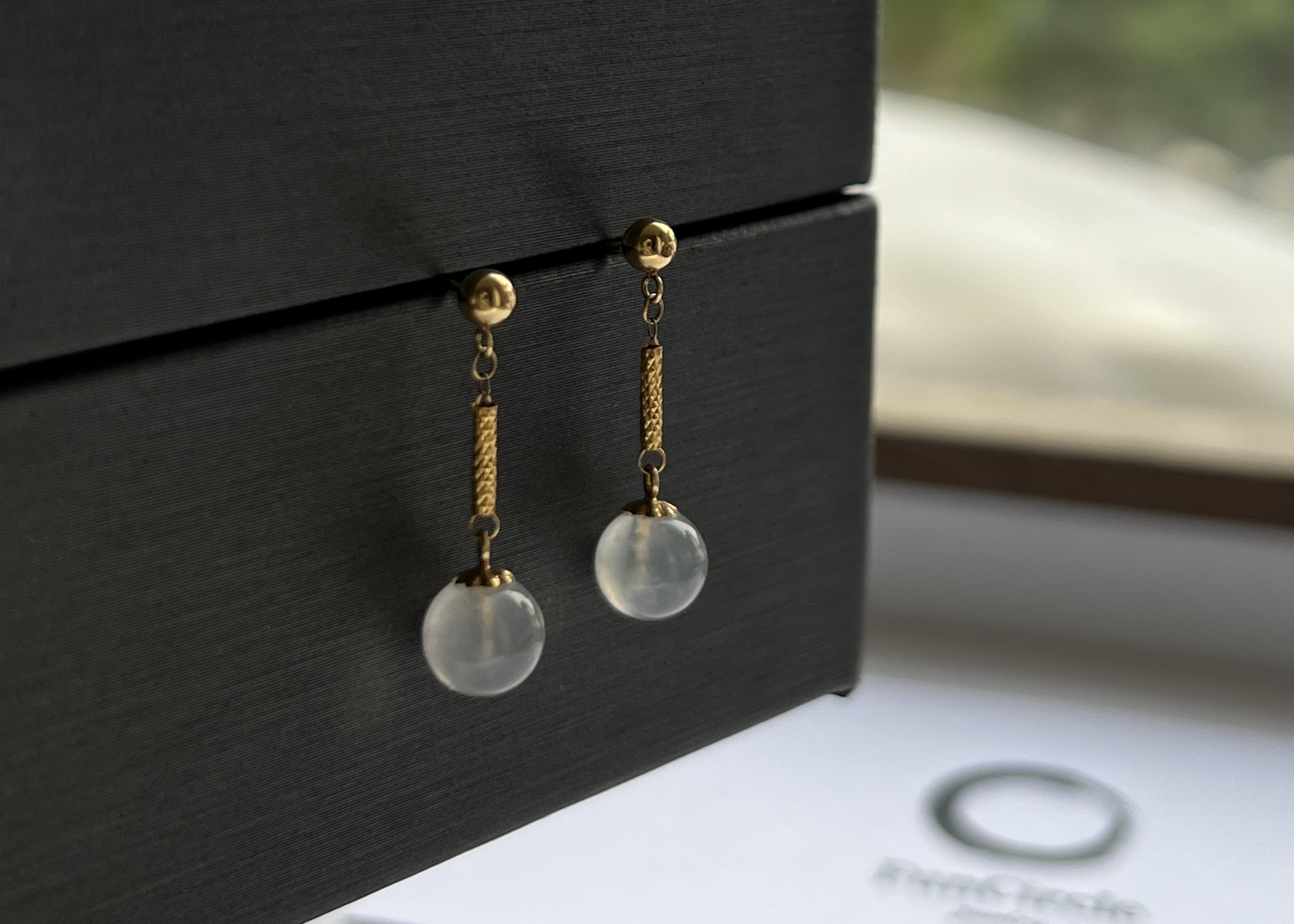 冰玻圓珠耳環18K