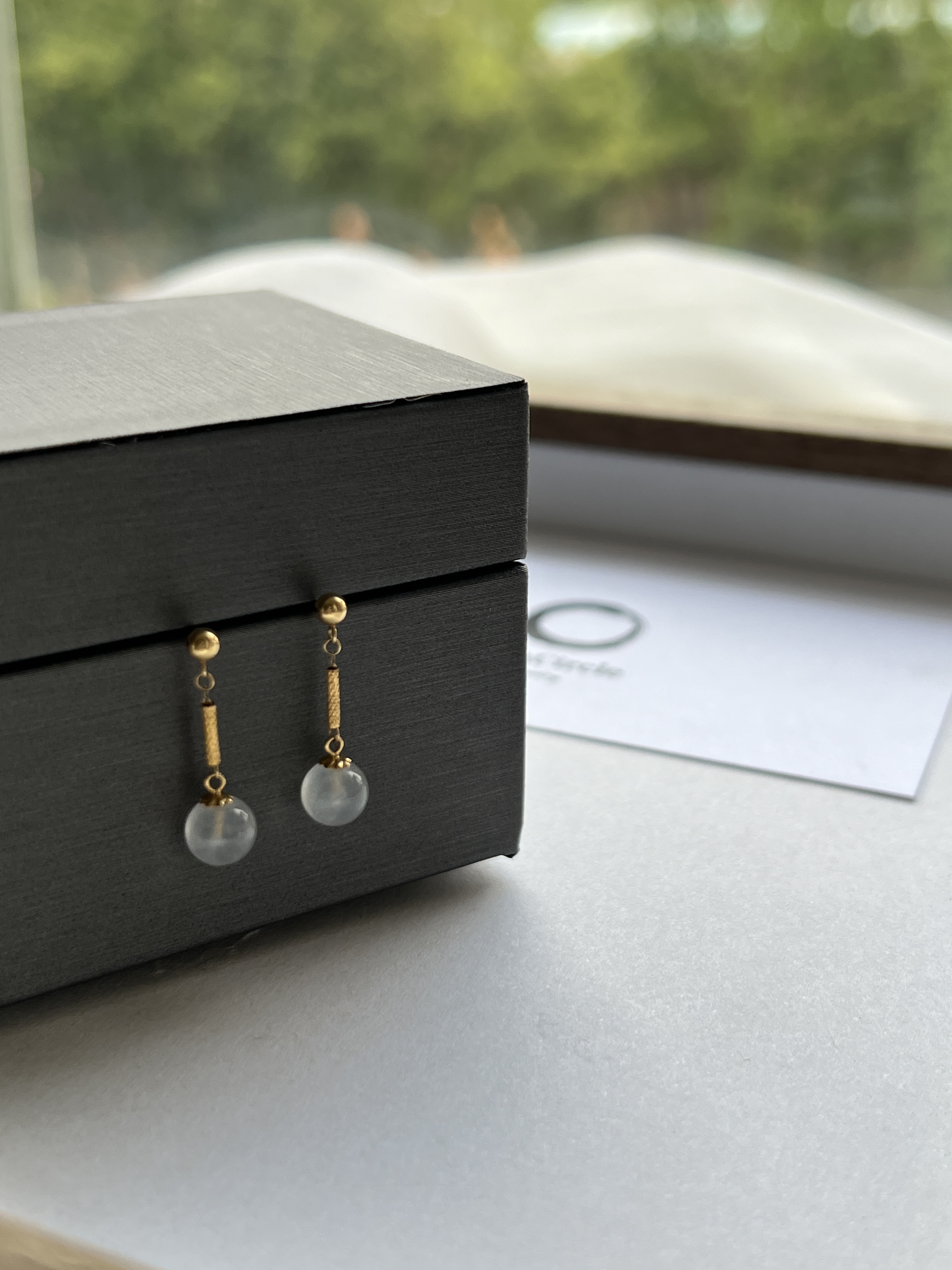 冰玻圓珠耳環18K