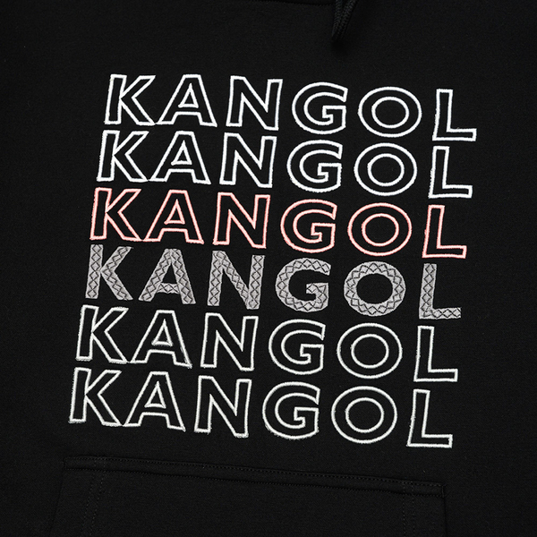 KANGOL 長袖 帽T 黑彩 滿版刺繡LOGO 中性 6255105520