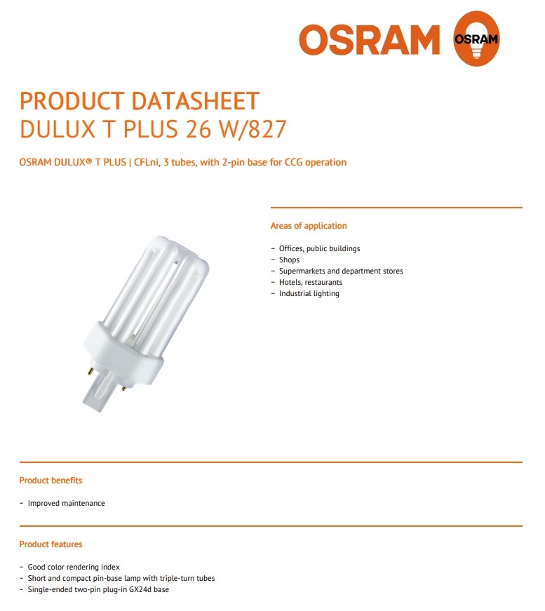 OSRAM DULUX T 26W 2 PIN GX24D-3 緊湊型熒光燈 PIN-BASE 節能管