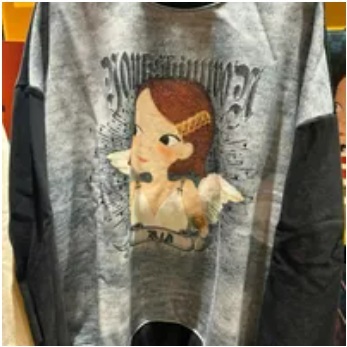 [S] YSW RIA ANGEL PRINT LONG SLEEVE SHIRT,BLACK, H4WSW01BKRAF (SYW222)