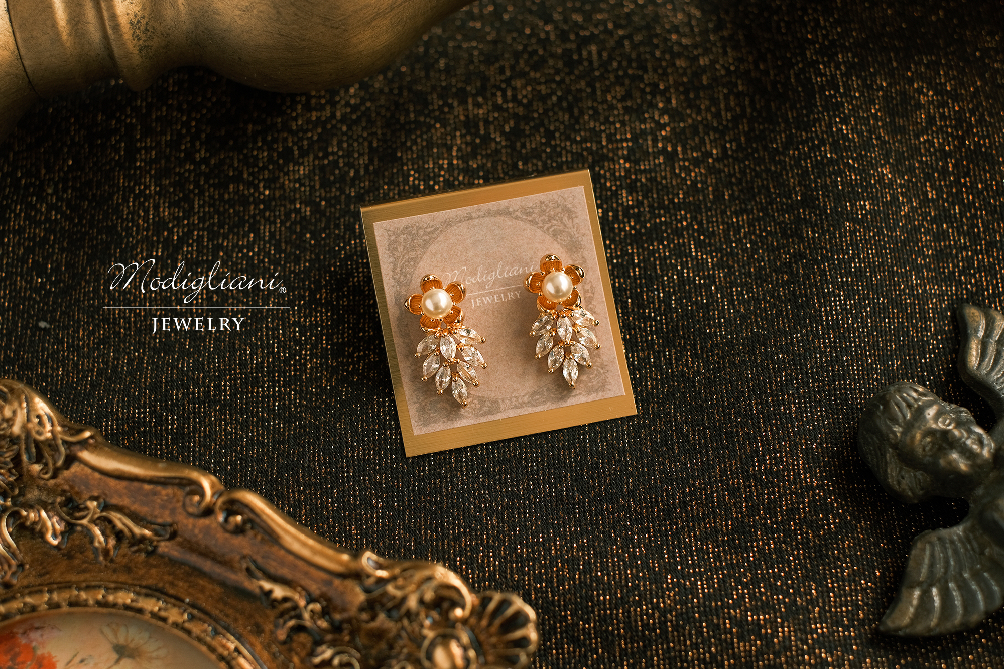 黃銅飾品,黃銅,花草,氣質,,耳環,森林,施華洛世奇水晶珍珠,18k金